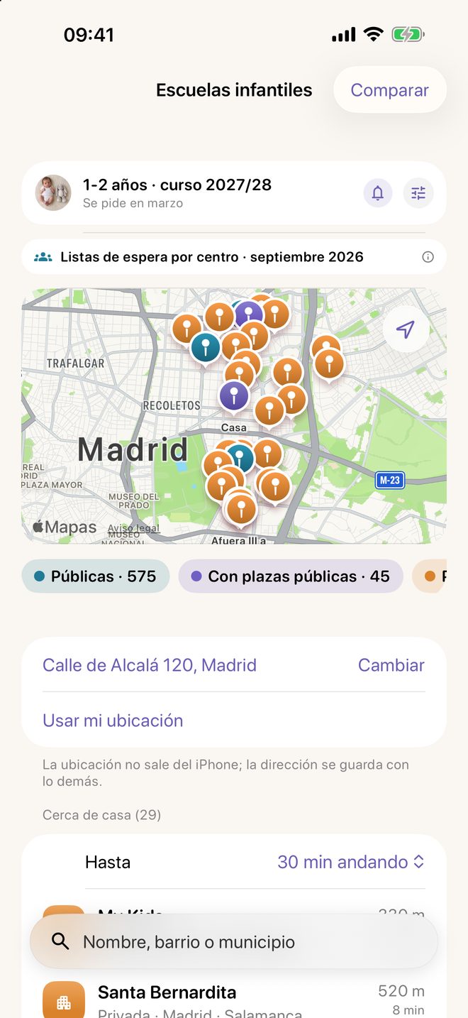 El mapa de escuelas infantiles de Meceluna, con las públicas y las de plazas públicas y sus listas de espera