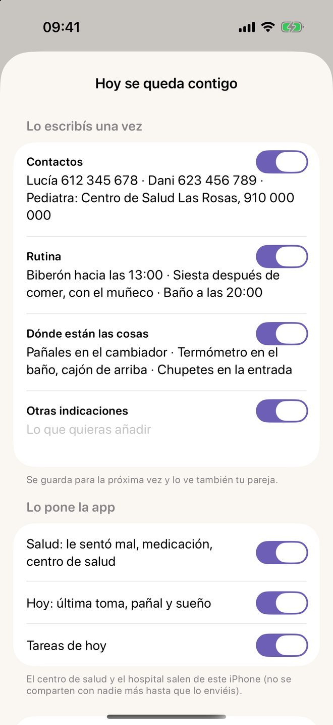 La pantalla Hoy se queda contigo, con lo que se le manda a quien cuida al bebé