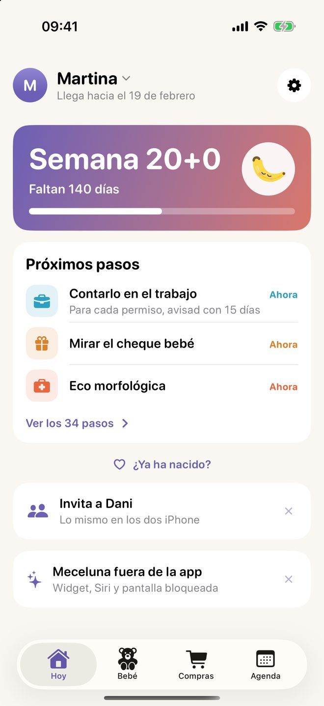 La pantalla Hoy de Meceluna en la semana 20 del embarazo, con los próximos pasos