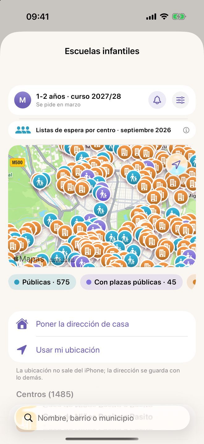 El mapa de escuelas infantiles de Meceluna en Madrid con las listas de espera