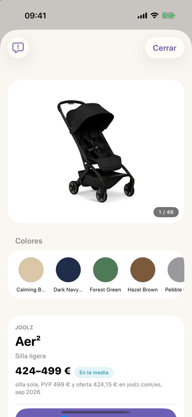 La ficha de la silla Joolz Aer² en Meceluna con su precio y sus colores