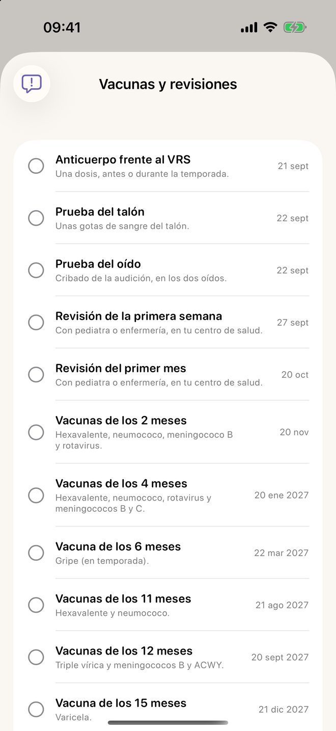La lista de vacunas y revisiones de Meceluna con la fecha prevista de cada una