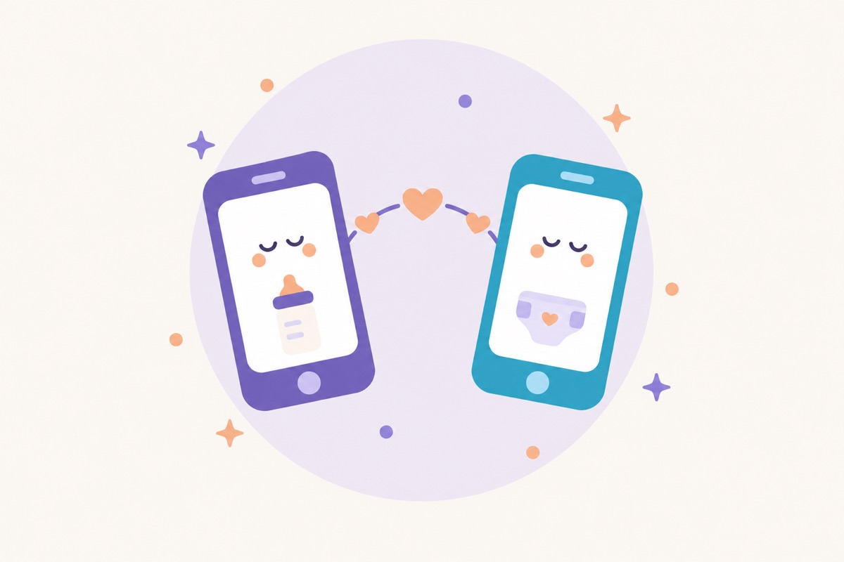 Dos teléfonos móviles unidos por una línea de corazones.