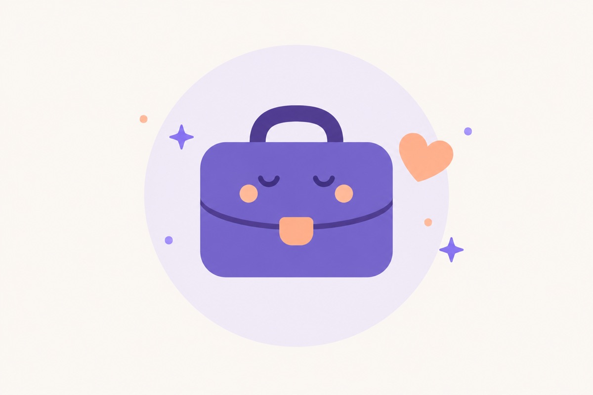 Un maletín y un pequeño corazón al lado, en dibujo plano.