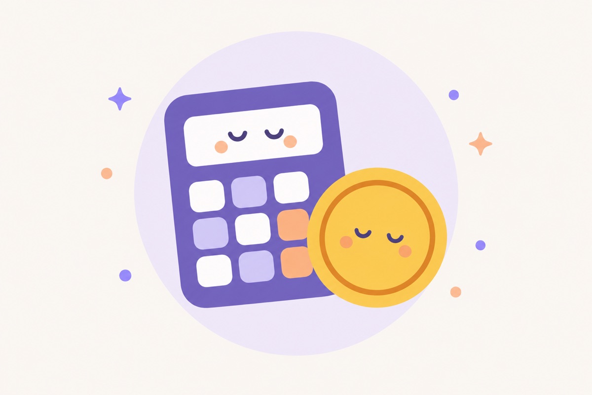 Una calculadora y una moneda sobre una mesa.