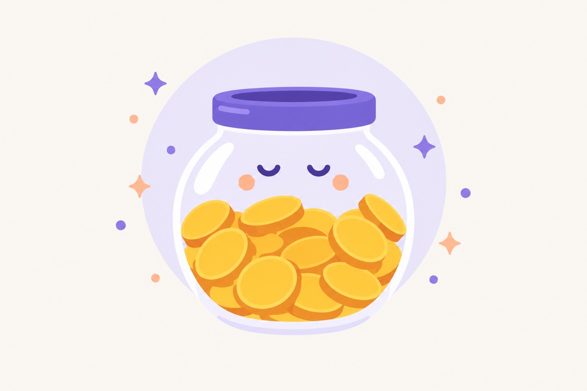 Un tarro de cristal lleno de monedas.