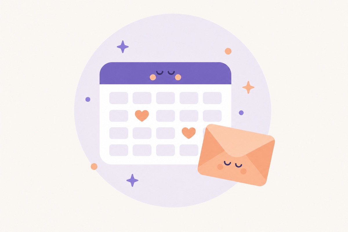 Un calendario con dos corazones y un sobre al lado.