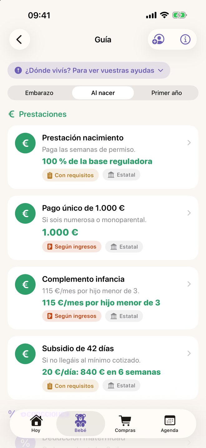 La guía de ayudas: prestación por nacimiento, pago único y complemento de infancia con sus etiquetas